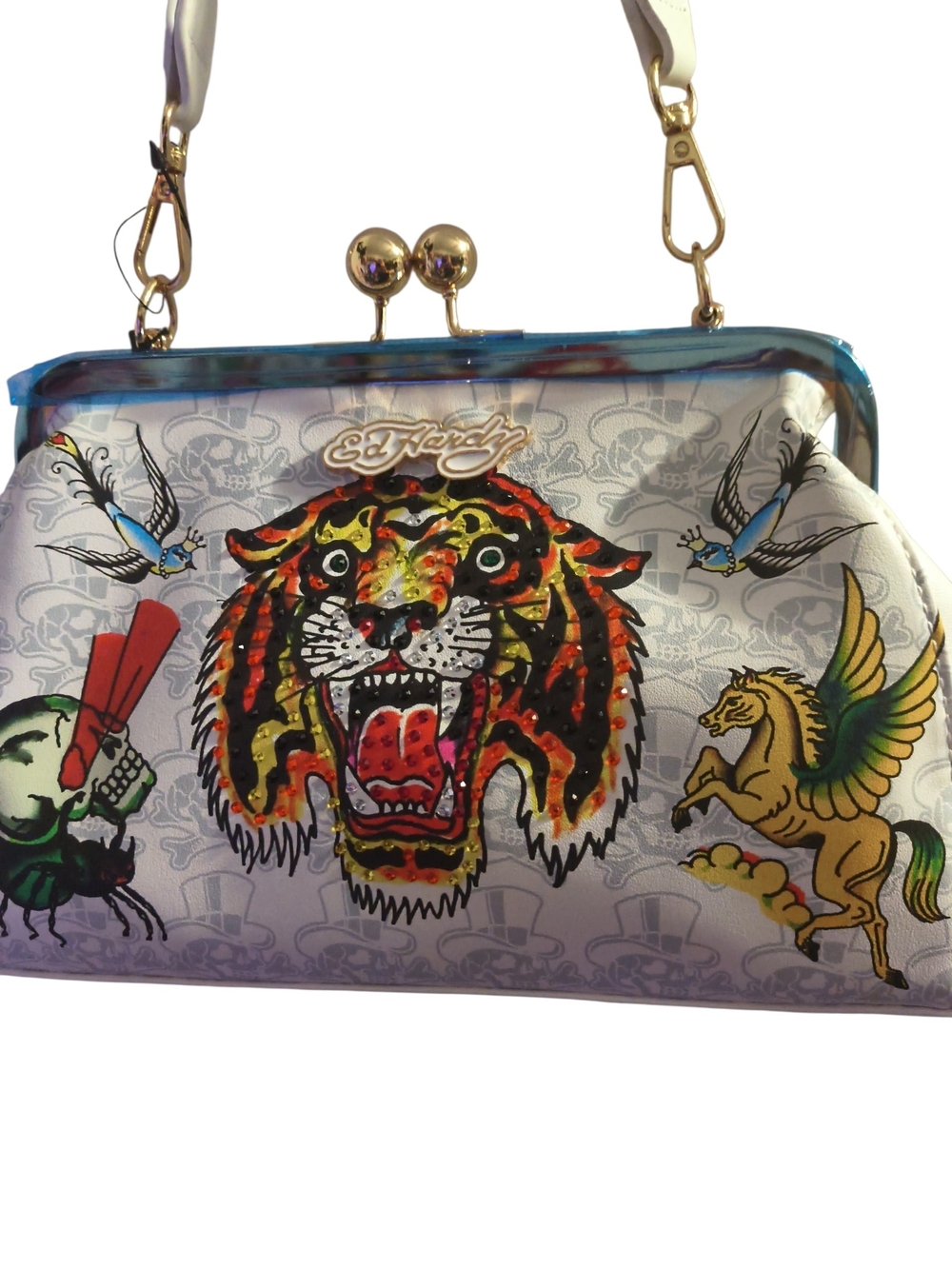 Ed Hardy Rhinestone White Tiger Shoulder Bag Multicolored Leather NWT - Picture 6 of 7